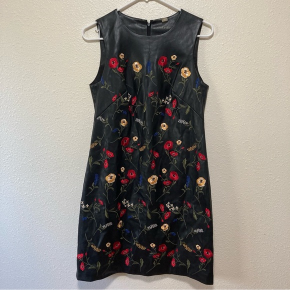 Calvin Klein Dresses & Skirts - CALVIN KLEIN FAUX LEATHER EMBROIDERED SHIFT DRESS WOMEN Size 2